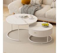 Lot de 2 tables basses rondes gigognes avec rangement, style contemporain pour l'intérieur et l'extérieur