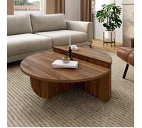 IDMarket - Lot de 2 Tables Basses Rondes GUILIA 90 cm asymétriques Effet Noyer