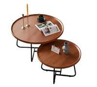 Lot de 2 tables basses rondes modernes en bois, élégantes et peu encombrantes pour le salon, design en tube carré, plateau large, idéal pour les petits espaces 80 x 80 x 46 cm et 59,9 x 59,9 x 39,1 cm