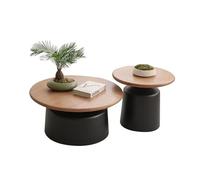 Lot de 2 tables basses rondes modernes en bois noir, grandes tables de salon 75 x 36 cm et petite 50 x 42 cm, meubles d'intérieur élégants pour décoration contemporaine