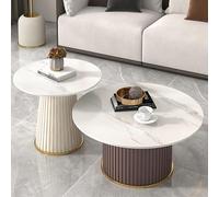 Lot de 2 tables basses rondes modernes en titane massif avec cadre en métal robuste, petits espaces, assemblage facile, palette de couleurs marron