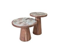 Lot de 2 Tables basses rondes NESTIA - Plateau marbre, piètement acacia