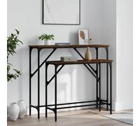 Lot de 2 tables console marron aspect chêne avec cadre en métal | Pieds réglables, capuchons en plastique, support mural inclus, surface facile d'entretien, style industriel