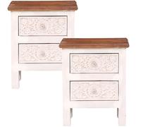 Lot De 2 Tables D’Appoint Blanc Bois Marrakesch 55 Cm Fait Main