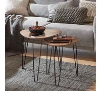Lot De 2 Tables D'appoint 40 Et 48 Cm Décor Chêne Foncé Et Métal Noir Noir