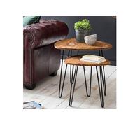 Lot de 2 tables d'appoint 60 et 43 cm en sheesham et métal