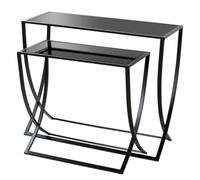 Lot De 2 Tables D'appoint 80 Et 60 Cm En Métal Et Verre Noir - Maceio Noir