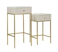 Lot de 2 Tables d'Appoint avec Tiroir "Wedding" 90cm Crème
