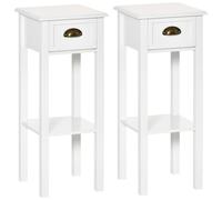 Lot De 2 Tables D'appoint Bout De Canapé Guéridon - Tiroir, Étagère - Dim. 30l X 30l X 75h Cm - Poignées Coquilles Laiton Vieilli Mdf Blanc Blanc