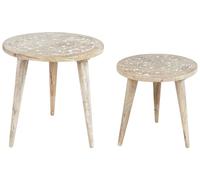 Lot de 2 Tables d'Appoint Claires en Bois de Manguier à Plateau Sculpté Uda