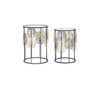 Mauro Ferretti Tables d'appoint Coppia 55 cm Feuilles Glam Noir & Or Lot de 2