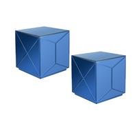 Lot de 2 tables d'appoint cubiques avec verre miroir bleu, hauteur 40 cm