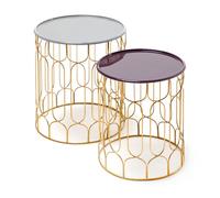 Lot de 2 Tables d'Appoint Déco Timba 49cm Gris & Prune Gris