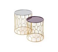 Lot de 2 Tables d'Appoint Déco "Timba" 49cm Gris & Prune