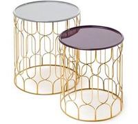 Lot de 2 Tables d'Appoint Déco "Timba" 49cm Gris & Prune Gris G