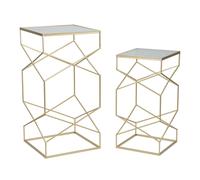 Lot de 2 Tables d'Appoint Design "Glassy" 100cm Or Or