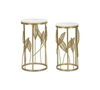 Lot de 2 Tables d'Appoint Effet Marbre "Leaf" 65cm Or