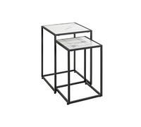 Lot de 2 Tables d'Appoint Effet Marbre "Silvia" 50cm Blanc