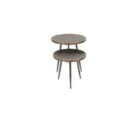 Lot de 2 tables d'appoint en métal noir, gigogne, plateau rond, trépied - Chehoma, Flaxieu - Ø54x50 cm