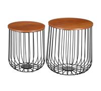 Lot De 2 Tables D'appoint Errano Paniers En Métal Tables À Café Tables Basses Rondes Bouts De Canapé Vintage Décor Chêne Sauvage Marron