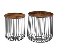 Lot De 2 Tables D'appoint Errano Paniers En Métal Tables À Café Tables Basses Rondes Bouts De Canapé Vintage Décor Old Style Marron