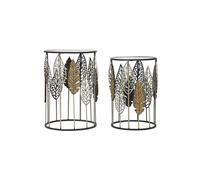 TABLES EN FER ET BOIS AVEC FEUILLES, PAIRE