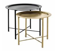 HAKU Tables basses – Lot de 2 Or/Noir métal – H 44/49 cm x Ø 52/62 cm – Art déco