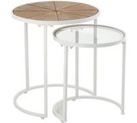 Lot de 2 tables gigognes 50 et 40 cm en sapin, verre et métal blanc Blanc