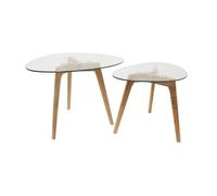 Lot De 2 Tables D'appoint - Home Deco Factory - Galet - Verre Trempé - Transparent Et Beige - H43 X L60 X P45 Cm