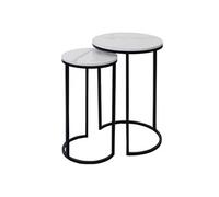 Lot De 2 Tables D'appoint Hwc-K46, Table Basse Table De Chevet Aspect Marbré Mvg-Certifié Mdf Blanc-Noir Blanc