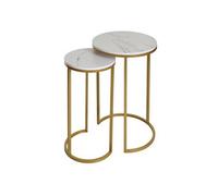 Lot De 2 Tables D'appoint Hwc-K46 Table De Salon, Aspect Marbré Mvg-Certifié Mdf Blanc-Or Blanc