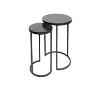 Lot de 2 tables d'appoint HWC-K46 aspect marbré MVG-certifié MDF noir