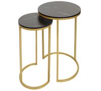 Lot De 2 Tables D'appoint Hwc-K46, Table Basse Aspect Marbré Mvg-Certifié Mdf Noir-Or Noir