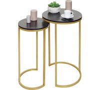 lot de 2 tables d'appoint HWC-K46, table basse table de chevet table de salon, aspect marbre MDF ~ noir-or