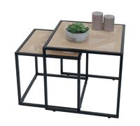 Lot de 2 tables d'appoint HWC-N88, table basse table de salon, tressée aspect rotin Marron