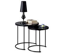 IDIMEX Lot de 2 Tables d'appoint LEYRE Tables Basses de Salon gigognes, Tables à café, Bouts de canapé Design Industriel, Plateau Rond en Verre trempé Noir Cadre en métal Noir