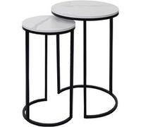 Mendler Lot de 2 Tables d'appoint HWC-K46 Aspect marbré MVG-certifié MDF Blanc-Noir