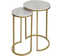Lot de 2 tables d'appoint MENDLER HWC-K46 aspect marbré MVG-certifié MDF blanc-or Blanc G