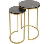 Lot de 2 tables d'appoint MENDLER HWC-K46 aspect marbré MVG-certifié MDF noir-or Noir G