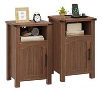 Lot de 2 tables d'appoint modernes avec station de charge et ports USB/Type-C et prises de courant, style rustique avec grand espace de rangement et étagère ouverte, table d'appoint moderne pour