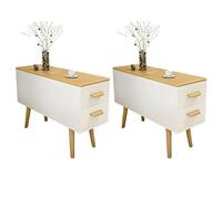 Lot de 2 tables d'appoint modernes en bois avec tiroirs et rangement - Meubles de bureau à domicile - Bois naturel/blanc - 59,7 x 20,3 x 59,7 cm (L x l x H)