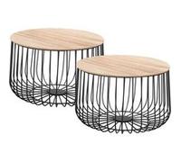 Lot de 2 tables d'appoint PADOVA paniers en métal tables à café tables basses rondes bouts de canapé vintage décor bois naturel Brun clair G