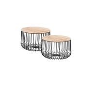 IDIMEX Lot de 2 Tables d'appoint Padova Tables à café Tables Basses Rondes Bouts de canapé Design Vintage Industriel, Rangement Panier en métal avec Plateau Amovible en MDF décor Bois Naturel