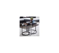 Lot de 2 tables d'appoint ronde 50 et 35 cm aspect marbre noir
