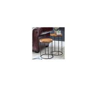 Lot de 2 tables d'appoint rondes 30,5 cm en sheesham et métal Bois