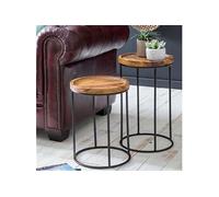 Lot de 2 tables d'appoint rondes 30,5 cm en sheesham et métal