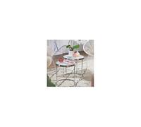 Lot de 2 tables d'appoint rondes 50 et 42 cm en verre blanc et métal