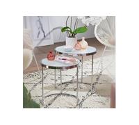 Lot de 2 tables d'appoint rondes 50 et 42 cm en verre blanc et métal
