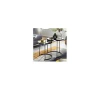 Table d'appoint ronde WOHNLING - Noir - Verre miroir - 2 pièces