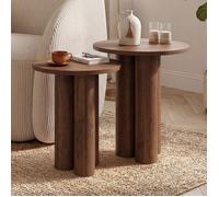 IDMarket - Lot de 2 Tables d'appoint Rondes Eloise 35/40 cm Bois Noyer | 2 bouts de canapé, tables de chevet avec 3 pieds cylindriques et plateau bois effet noyer